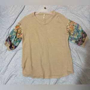 Beige Floral Sleeve Women's Blouse